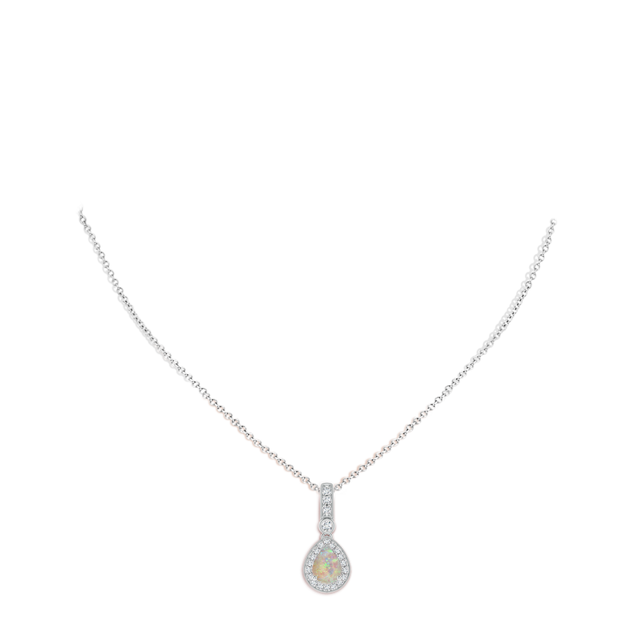 8x6mm AAAA Pear-Shaped Opal and pave Diamond Halo Pendant in White Gold body-neck