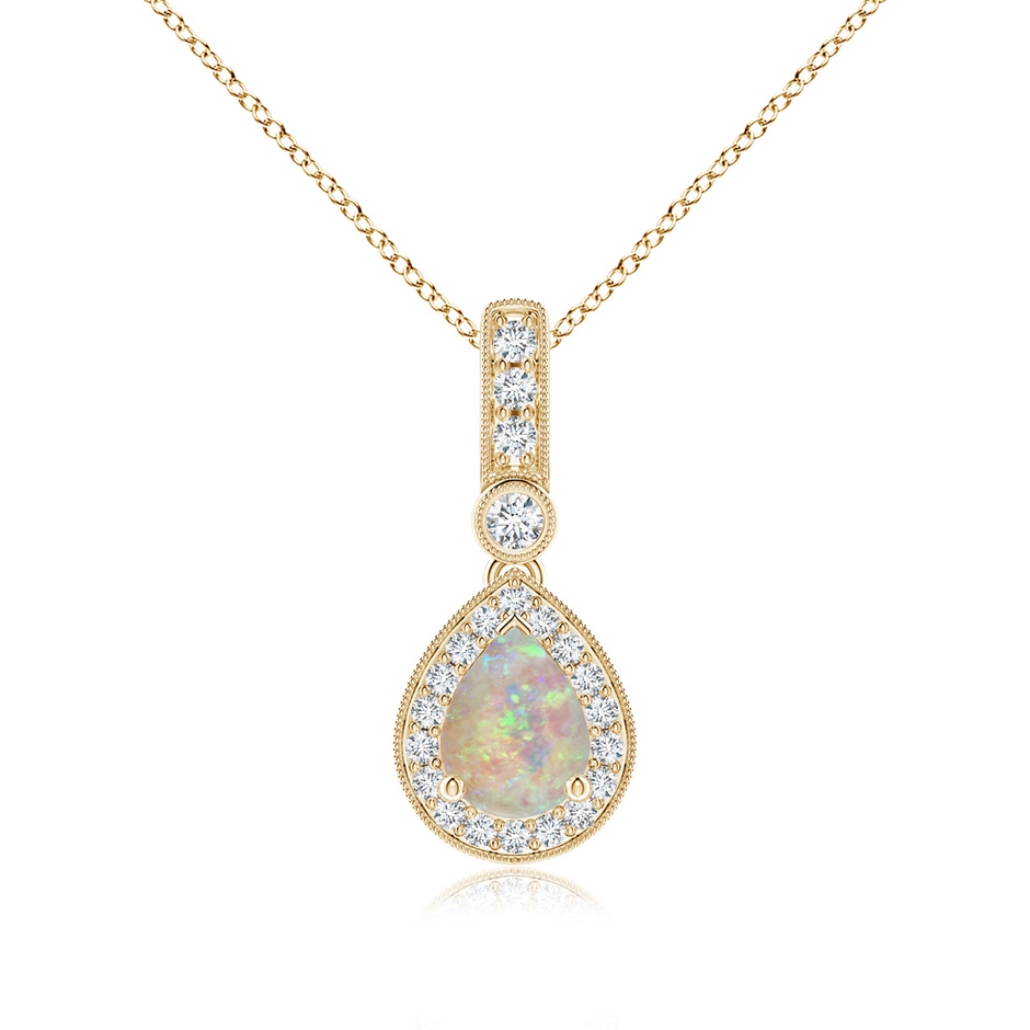 8x6mm AAAA Pear-Shaped Opal and pave Diamond Halo Pendant in Yellow Gold 