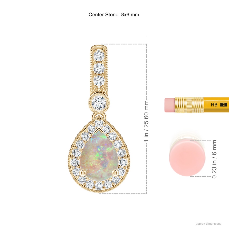 8x6mm AAAA Pear-Shaped Opal and pave Diamond Halo Pendant in Yellow Gold ruler