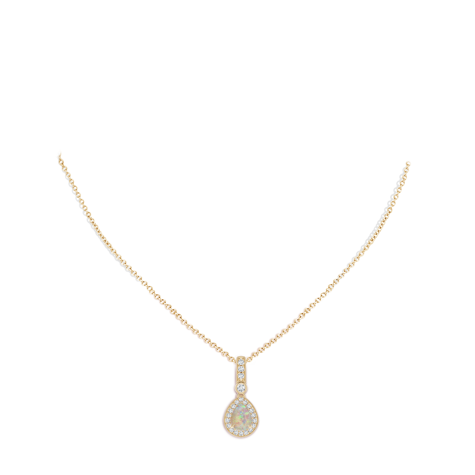 8x6mm AAAA Pear-Shaped Opal and pave Diamond Halo Pendant in Yellow Gold body-neck