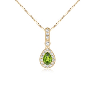 6x4mm AAA Pear-Shaped Peridot and pave Diamond Halo Pendant in Yellow Gold