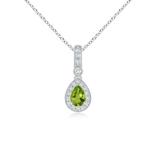 6x4mm AAAA Pear-Shaped Peridot and pave Diamond Halo Pendant in P950 Platinum
