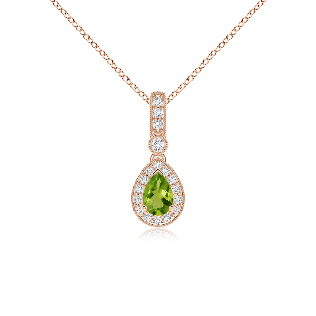 6x4mm AAAA Pear-Shaped Peridot and pave Diamond Halo Pendant in Rose Gold