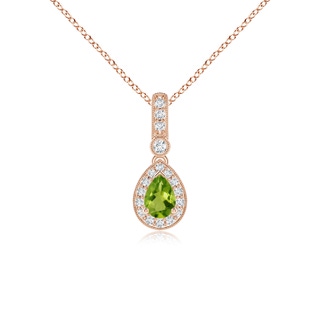 6x4mm AAAA Pear-Shaped Peridot and pave Diamond Halo Pendant in Rose Gold