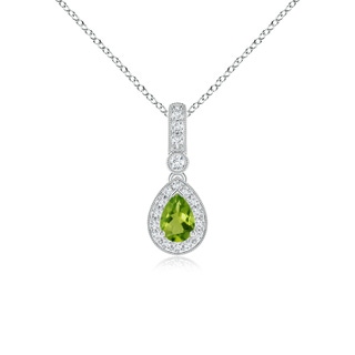 6x4mm AAAA Pear-Shaped Peridot and pave Diamond Halo Pendant in White Gold