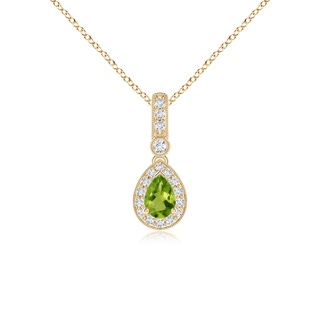 6x4mm AAAA Pear-Shaped Peridot and pave Diamond Halo Pendant in Yellow Gold