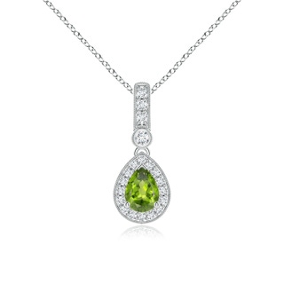 7x5mm AAA Pear-Shaped Peridot and pave Diamond Halo Pendant in White Gold