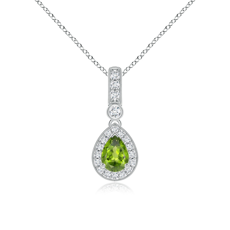 7x5mm AAA Pear-Shaped Peridot and pave Diamond Halo Pendant in White Gold 