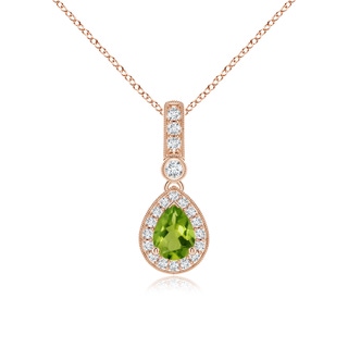 7x5mm AAAA Pear-Shaped Peridot and pave Diamond Halo Pendant in Rose Gold