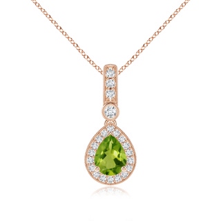 8x6mm AAAA Pear-Shaped Peridot and pave Diamond Halo Pendant in Rose Gold