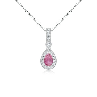 6x4mm AA Pear-Shaped Pink Tourmaline and pave Diamond Halo Pendant in White Gold