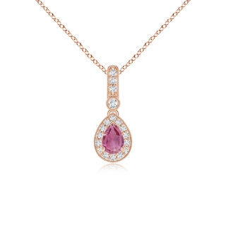6x4mm AAA Pear-Shaped Pink Tourmaline and pave Diamond Halo Pendant in Rose Gold