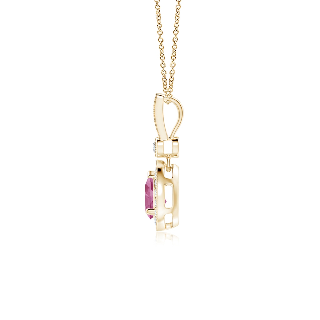 6x4mm AAA Pear-Shaped Pink Tourmaline and pave Diamond Halo Pendant in Yellow Gold Side-1