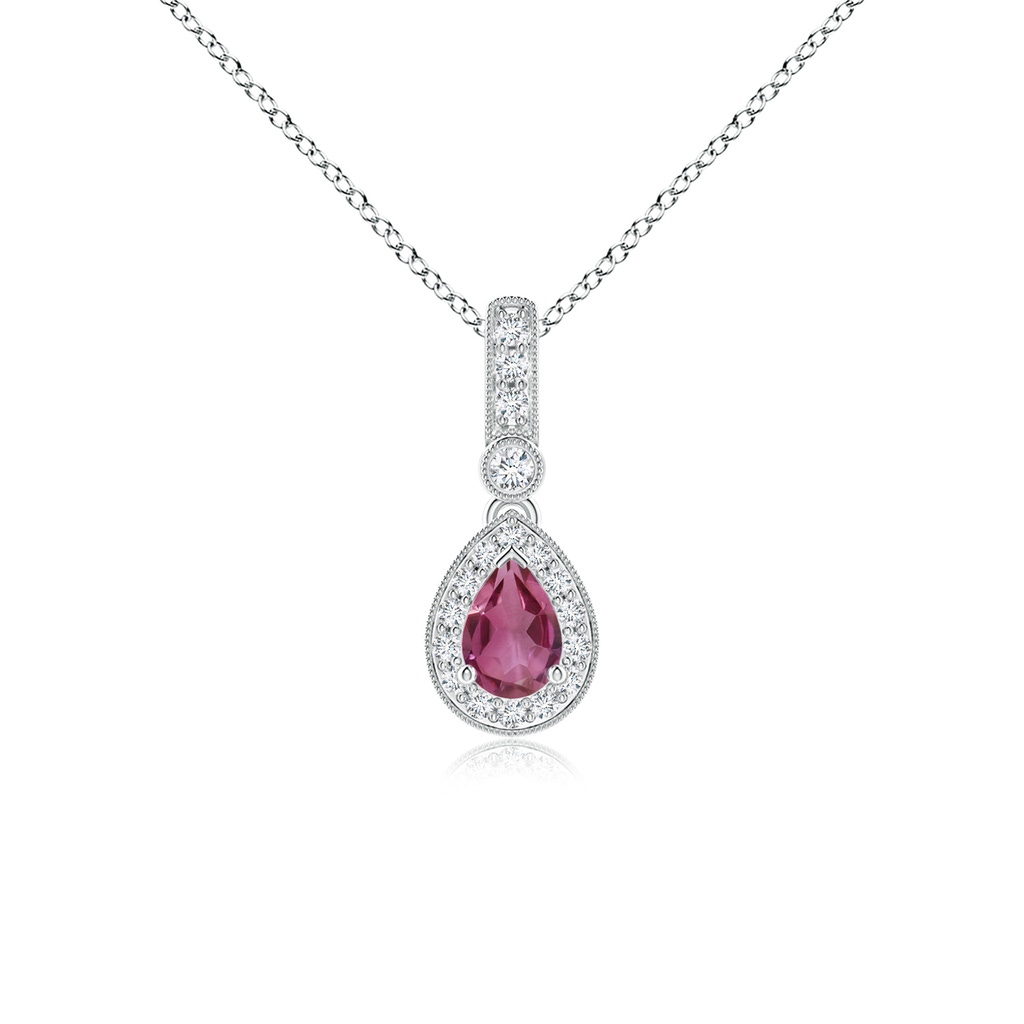 6x4mm AAAA Pear-Shaped Pink Tourmaline and pave Diamond Halo Pendant in P950 Platinum