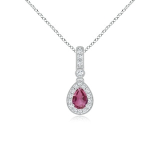 6x4mm AAAA Pear-Shaped Pink Tourmaline and pave Diamond Halo Pendant in White Gold