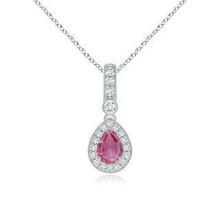 7x5mm AAA Pear-Shaped Pink Tourmaline and pave Diamond Halo Pendant in White Gold