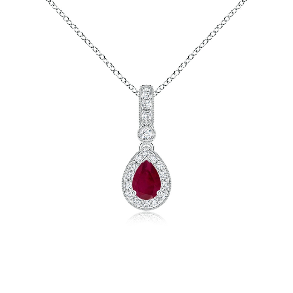 6x4mm A Pear-Shaped Ruby and pave Diamond Halo Pendant in P950 Platinum 