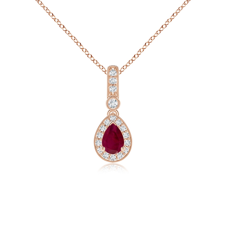 6x4mm A Pear-Shaped Ruby and pave Diamond Halo Pendant in Rose Gold 