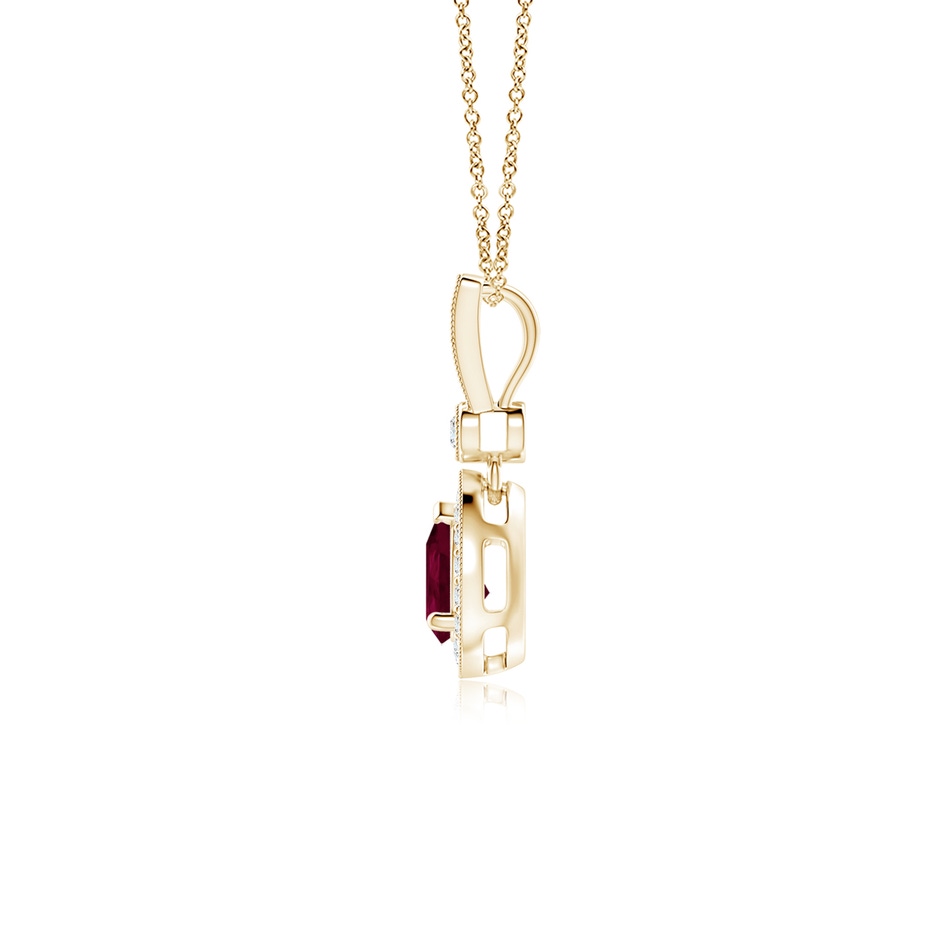 6x4mm A Pear-Shaped Ruby and pave Diamond Halo Pendant in Yellow Gold side-1