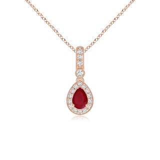 6x4mm AA Pear-Shaped Ruby and pave Diamond Halo Pendant in Rose Gold