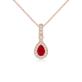 6x4mm AAA Pear-Shaped Ruby and pave Diamond Halo Pendant in 10K Rose Gold