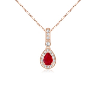 6x4mm AAA Pear-Shaped Ruby and pave Diamond Halo Pendant in Rose Gold