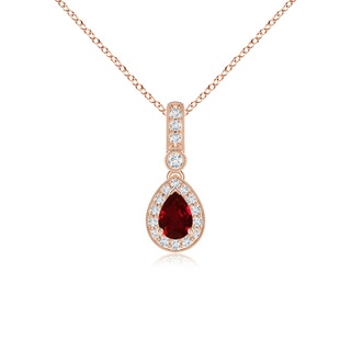 6x4mm AAAA Pear-Shaped Ruby and pave Diamond Halo Pendant in 10K Rose Gold