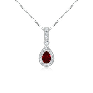 6x4mm AAAA Pear-Shaped Ruby and pave Diamond Halo Pendant in White Gold
