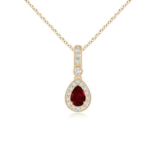 6x4mm AAAA Pear-Shaped Ruby and pave Diamond Halo Pendant in Yellow Gold