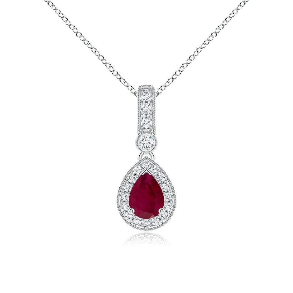7x5mm A Pear-Shaped Ruby and pave Diamond Halo Pendant in White Gold 