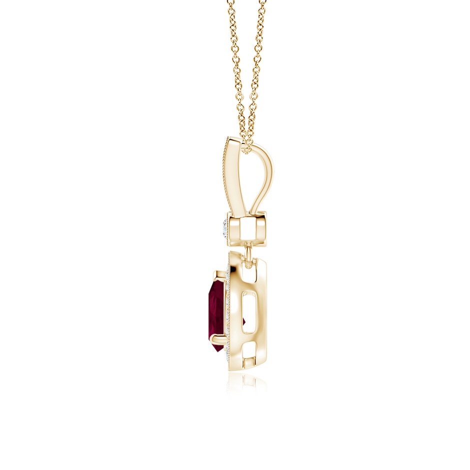 7x5mm A Pear-Shaped Ruby and pave Diamond Halo Pendant in Yellow Gold side-1