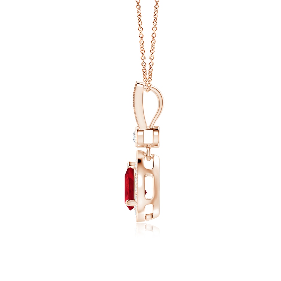 7x5mm AAA Pear-Shaped Ruby and pave Diamond Halo Pendant in Rose Gold side-1