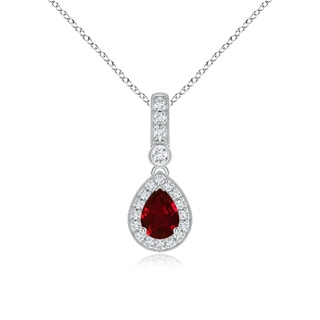 7x5mm AAAA Pear-Shaped Ruby and pave Diamond Halo Pendant in P950 Platinum
