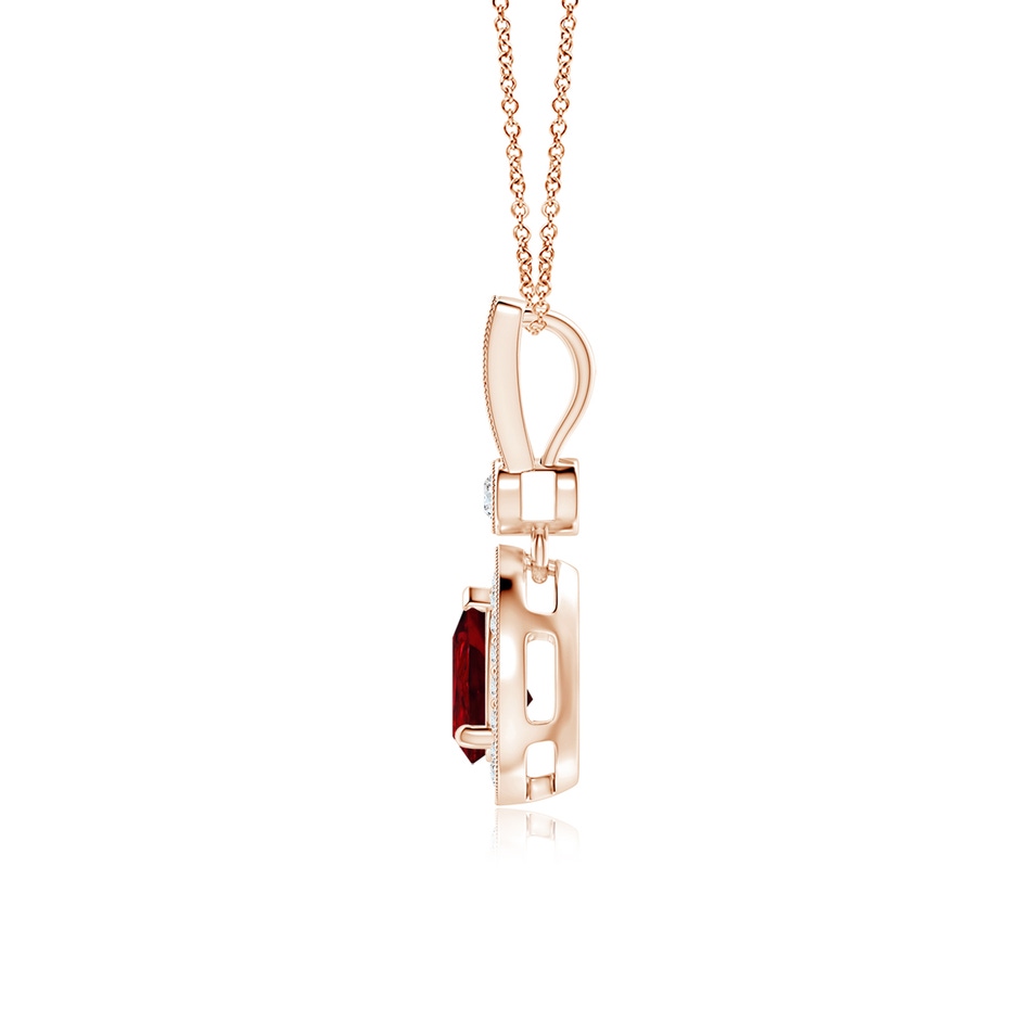 7x5mm AAAA Pear-Shaped Ruby and pave Diamond Halo Pendant in Rose Gold side-1