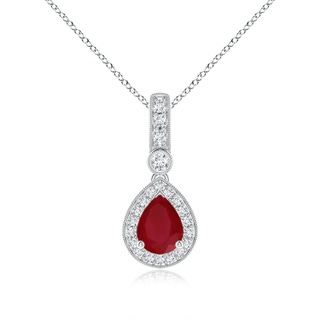 8x6mm AA Pear-Shaped Ruby and pave Diamond Halo Pendant in P950 Platinum