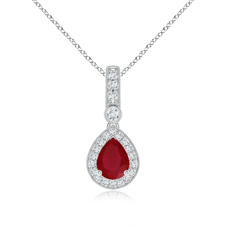 8x6mm AA Pear-Shaped Ruby and pave Diamond Halo Pendant in P950 Platinum 