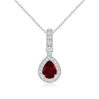 8x6mm AAAA Pear-Shaped Ruby and pave Diamond Halo Pendant in P950 Platinum