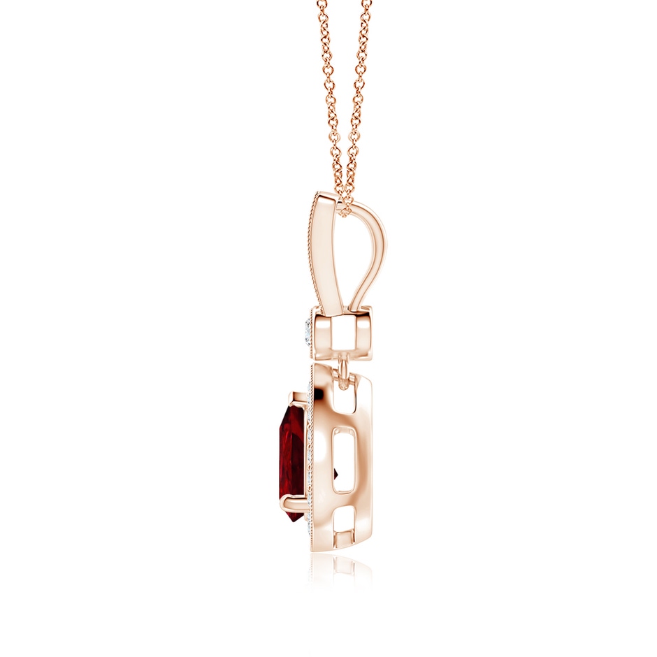 8x6mm AAAA Pear-Shaped Ruby and pave Diamond Halo Pendant in Rose Gold side-1
