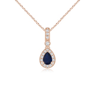 6x4mm A Pear-Shaped Sapphire and Pave Diamond Halo Pendant in 9K Rose Gold