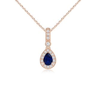 6x4mm AA Pear-Shaped Sapphire and Pave Diamond Halo Pendant in Rose Gold