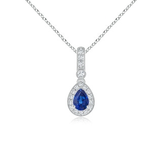 6x4mm AAA Pear-Shaped Sapphire and Pave Diamond Halo Pendant in P950 Platinum