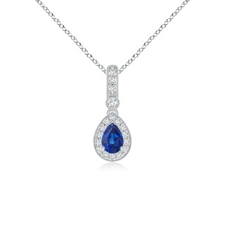 6x4mm AAA Pear-Shaped Sapphire and Pave Diamond Halo Pendant in White Gold