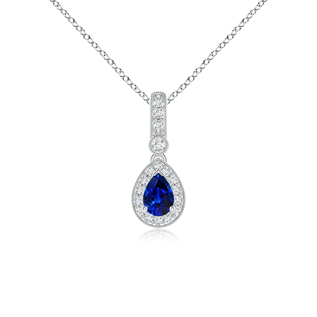 6x4mm AAAA Pear-Shaped Sapphire and Pave Diamond Halo Pendant in P950 Platinum