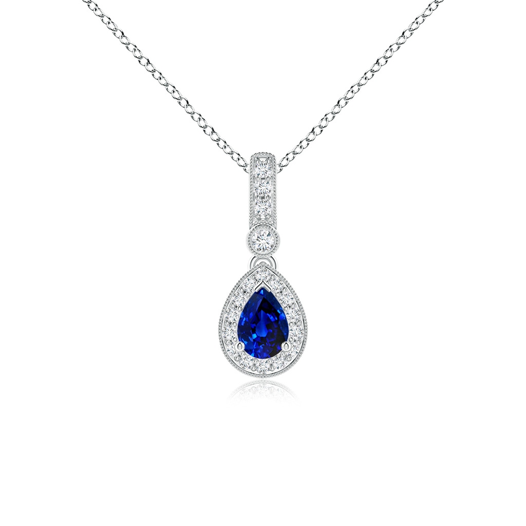 6x4mm AAAA Pear-Shaped Sapphire and Pave Diamond Halo Pendant in P950 Platinum
