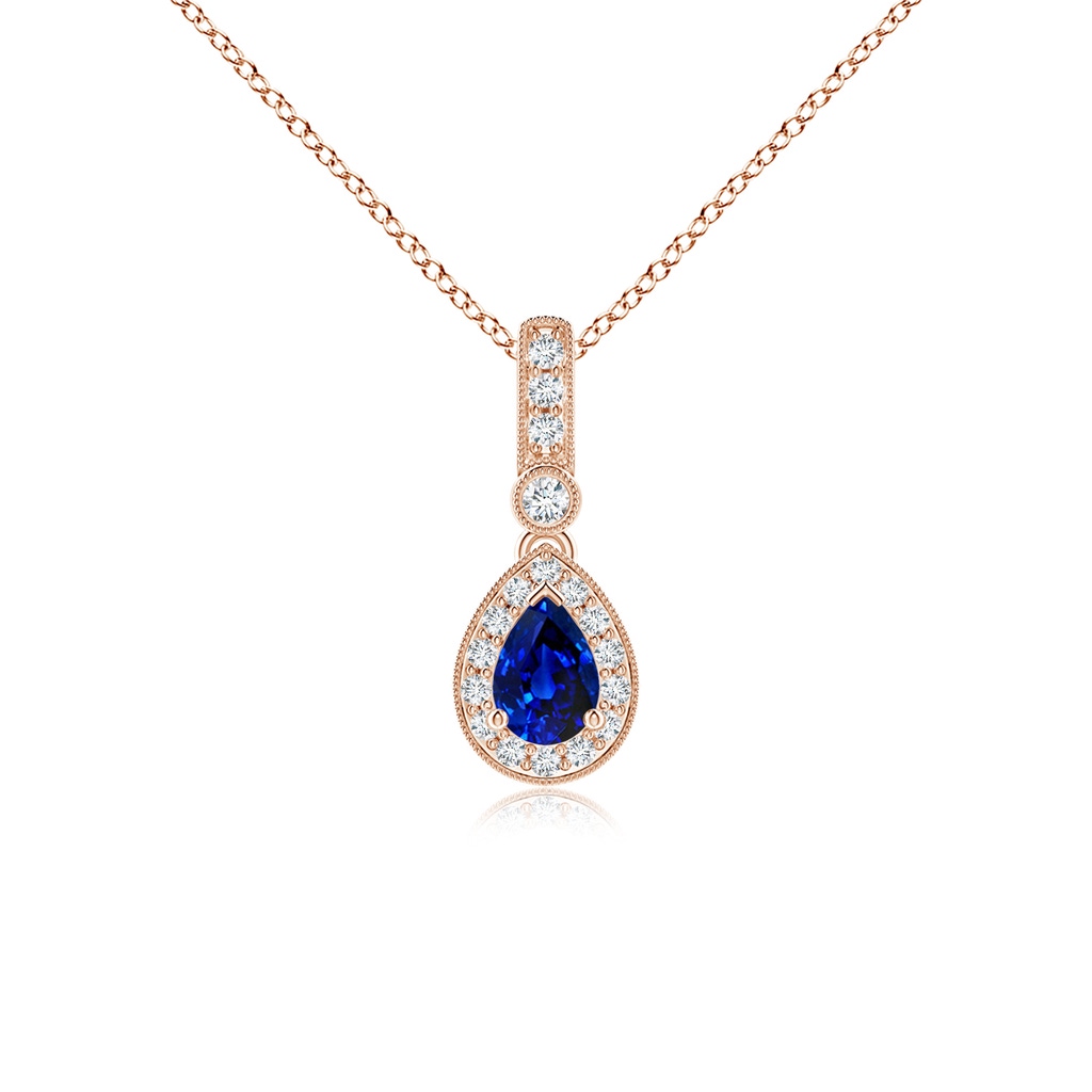 6x4mm AAAA Pear-Shaped Sapphire and Pave Diamond Halo Pendant in Rose Gold
