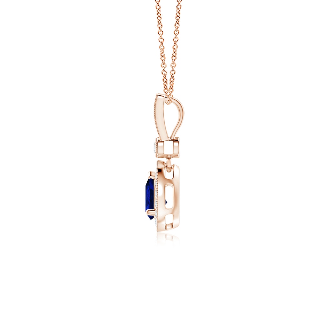 6x4mm AAAA Pear-Shaped Sapphire and Pave Diamond Halo Pendant in Rose Gold - side_1