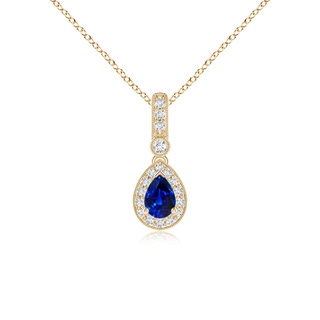 6x4mm AAAA Pear-Shaped Sapphire and Pave Diamond Halo Pendant in Yellow Gold