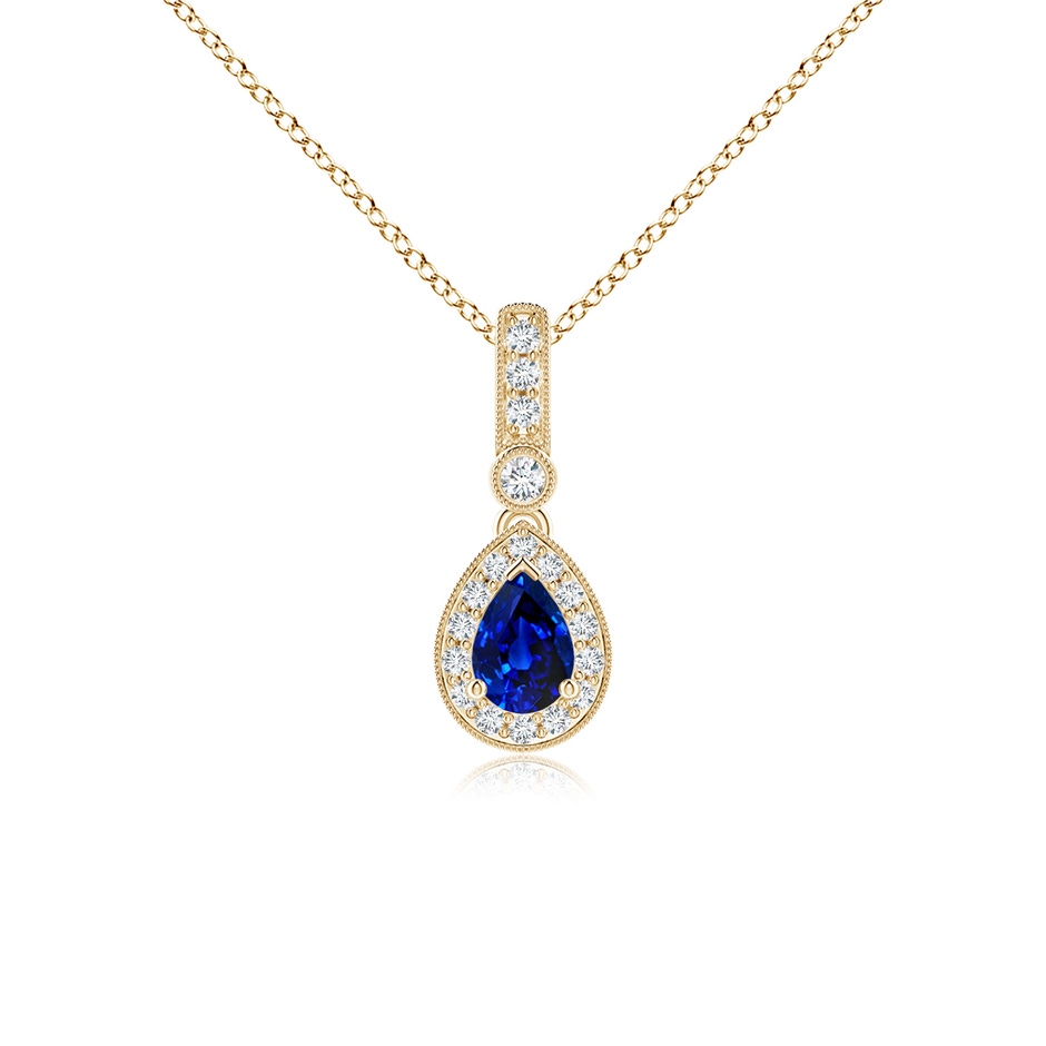 6x4mm AAAA Pear-Shaped Sapphire and Pave Diamond Halo Pendant in Yellow Gold 