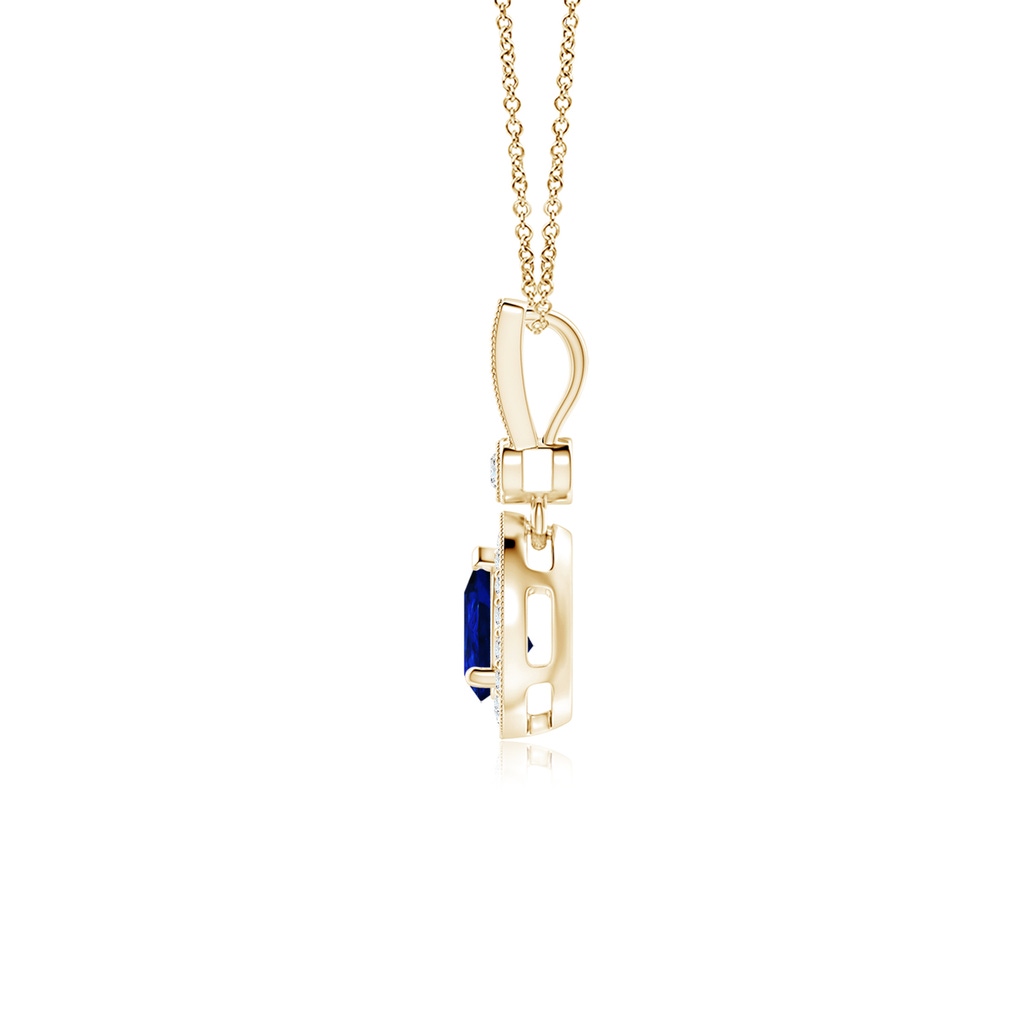 6x4mm AAAA Pear-Shaped Sapphire and Pave Diamond Halo Pendant in Yellow Gold Side-1