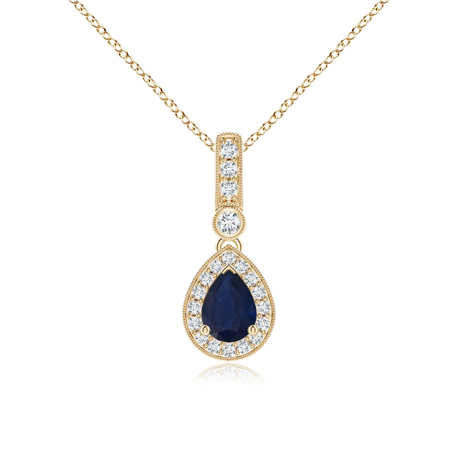 7x5mm A Pear-Shaped Sapphire and Pave Diamond Halo Pendant in Yellow Gold 